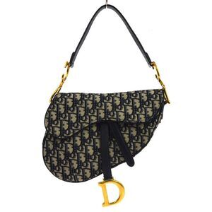 Christian Dior Saddle Handbag With Strap Oblique Canvas Navy Canvas Handbag